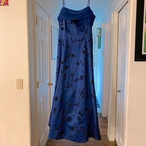 Navy blue Satin velvet gown with chiffon accent